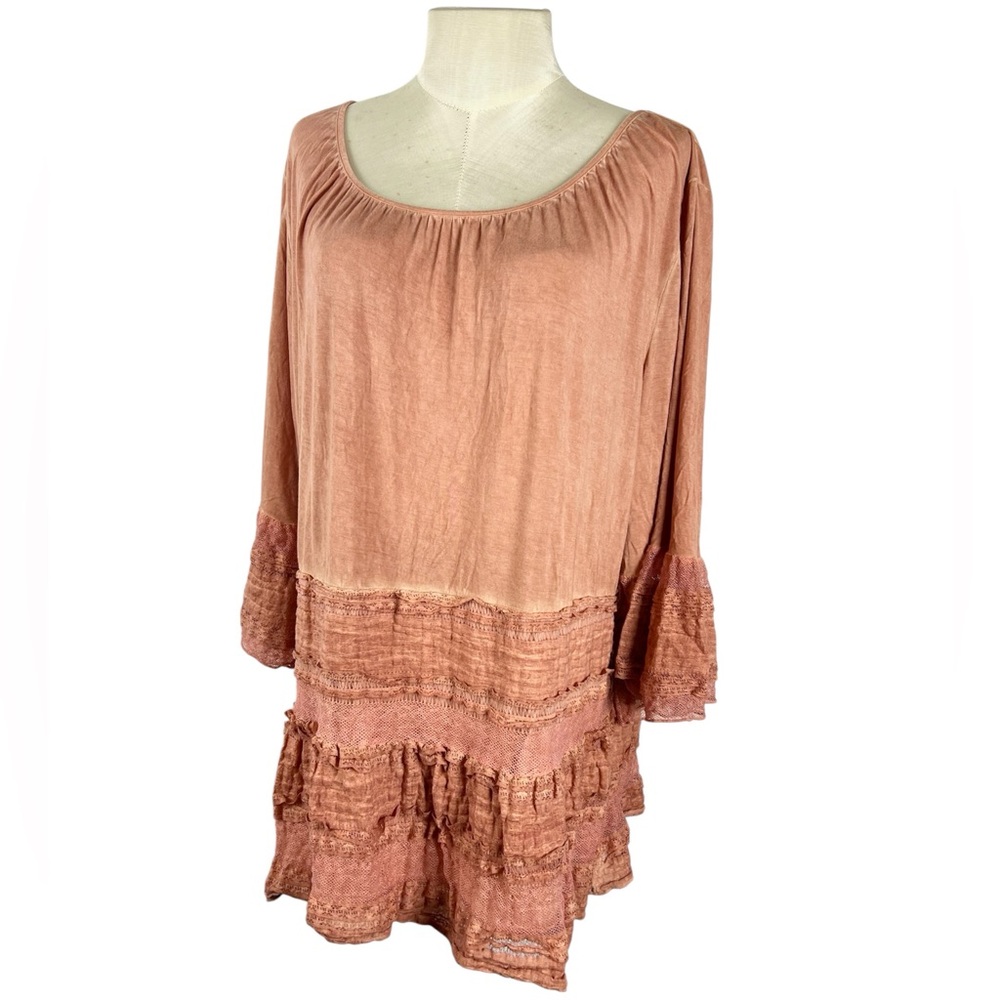 Song N Spirit Boho Top Womens Size XXL Lace Tiered Bell Sleeve Spice color